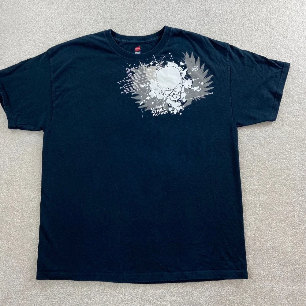 Vtg Intel Extreme Series Boards T-Shirt Mens XL Skull Graphic Tee Tech Promo